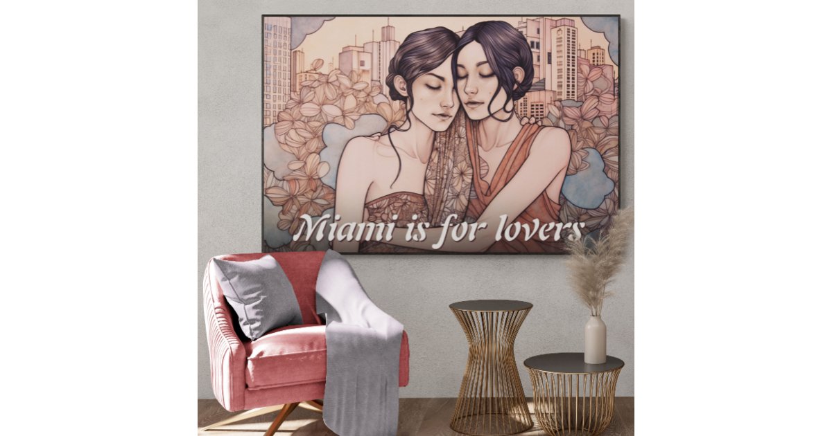 Miami Downtown Women Cuddling Lesbians Drawing Poster Zazzle