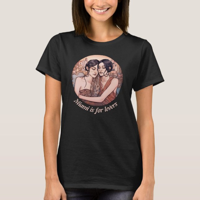 Miami Downtown Women Cuddling Lesbians Drawing T-Shirt (Front)
