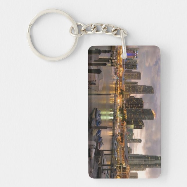 Miami financial skyline at dusk keychain (Front)