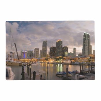 Miami Financial Skyline At Dusk Placemat by iconicmiami at Zazzle