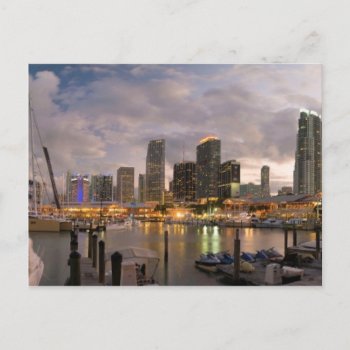 Miami Financial Skyline At Dusk Postcard by iconicmiami at Zazzle