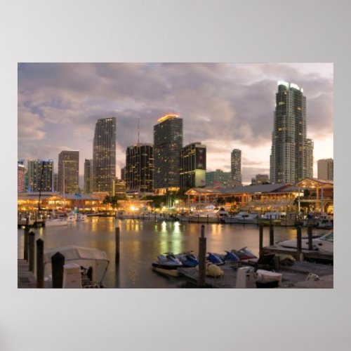 Miami financial skyline at dusk poster