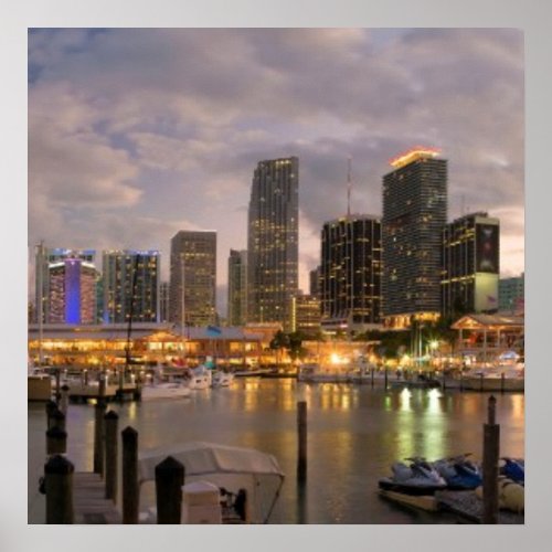 Miami financial skyline at dusk poster