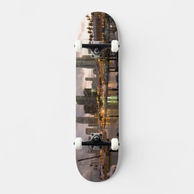 Miami financial skyline at dusk skateboard deck (Front)