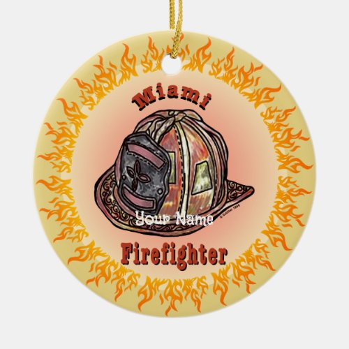 Miami Firefighter custom name ornament