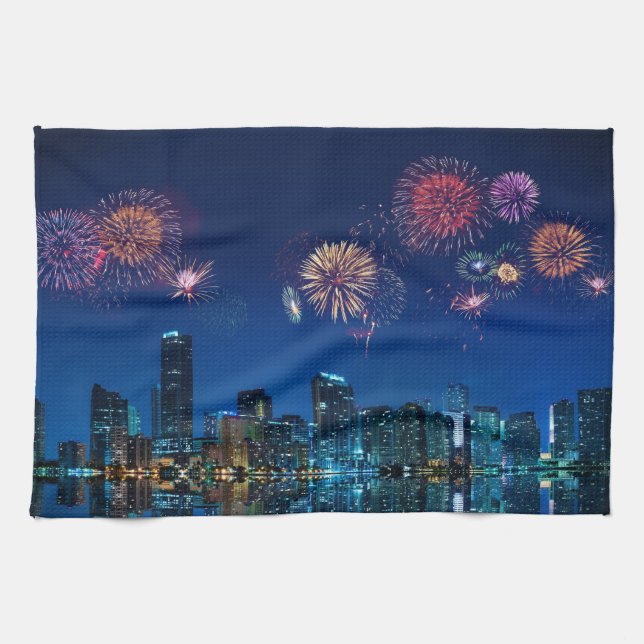 Miami Fireworks Kitchen Towel (Horizontal)