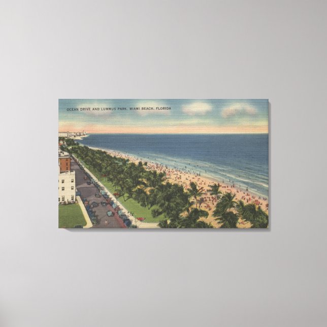 Miami, FL - Ocean Drive and Lummus Park Canvas Print (Front)