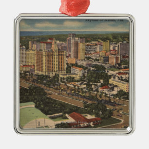 Miami, Florida - Aerial View of Downtown Metal Ornament