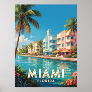 Miami Florida Art Deco Travel Poster