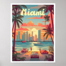 Miami Florida Art Vintage Travel Illustration