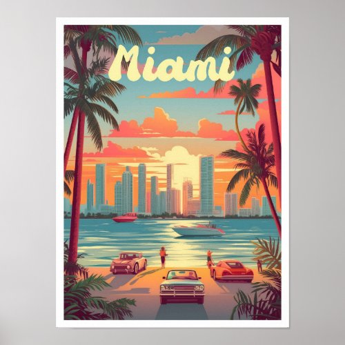 Miami Florida Art Vintage Travel Illustration