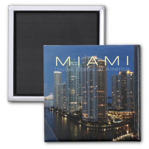 Miami Florida at Night Travel Photo Fridge Magnet