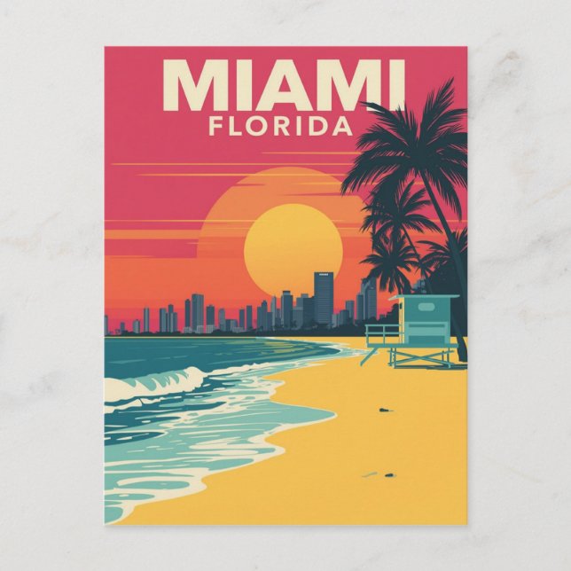 Miami Florida Beach Sunset Postcard (Front)