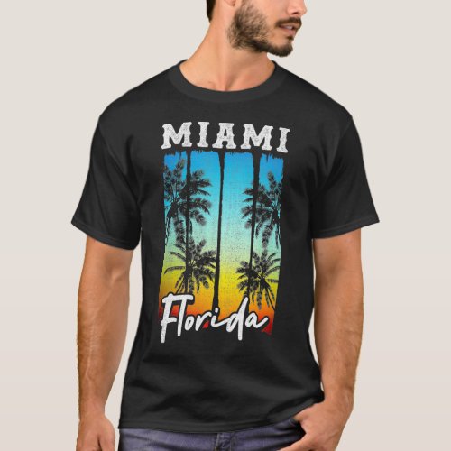 Miami Florida Beach Vintage Palm Trees Surf Vacati T_Shirt