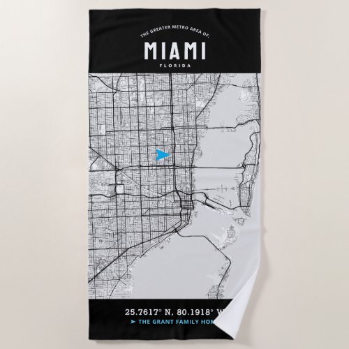 Miami Florida City Map  Your Custom Location Beach Towel