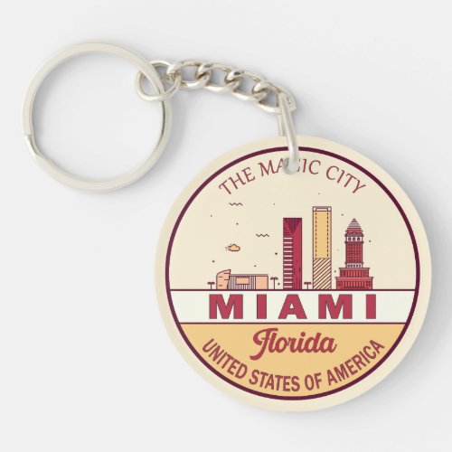 Miami Florida City Skyline Emblem Keychain