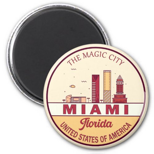 Miami Florida City Skyline Emblem Magnet