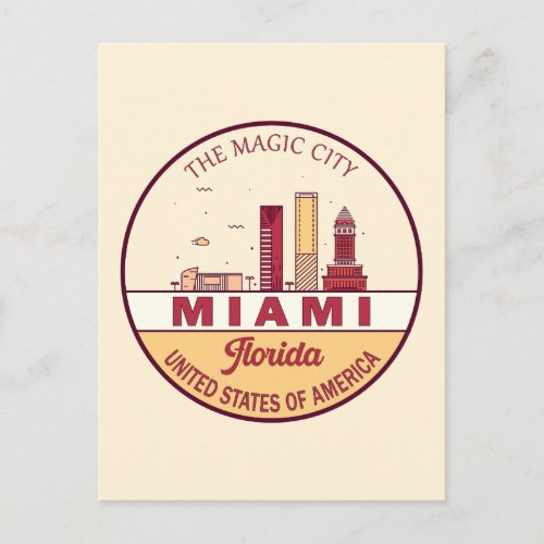 Miami Florida City Skyline Emblem Postcard