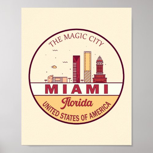 Miami Florida City Skyline Emblem Poster