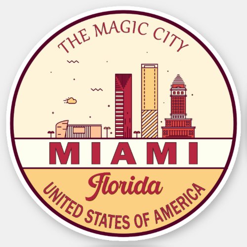 Miami Florida City Skyline Emblem Sticker