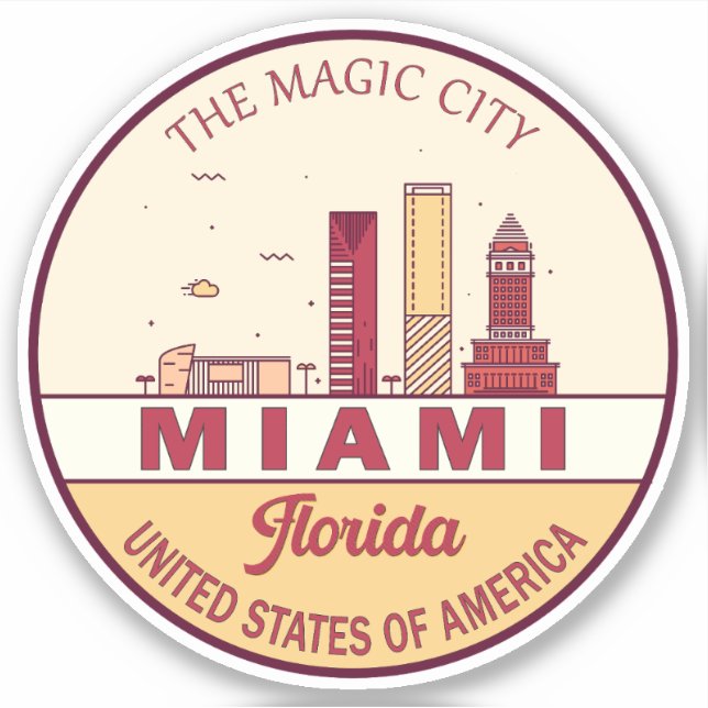 Miami Florida City Skyline Emblem Sticker (Front)