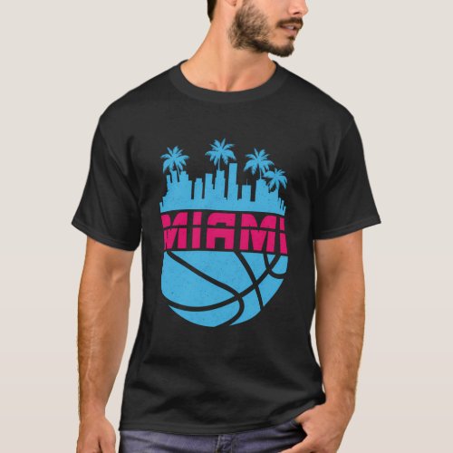 Miami Florida Cityscape Basketball 80S T_Shirt