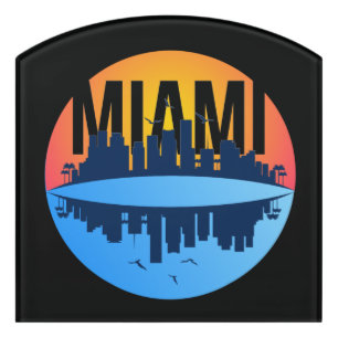 Miami Florida Cityscape Skyline Photo Door Sign