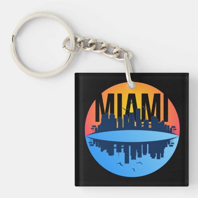 Miami Florida Cityscape Skyline Photo Keychain (Front)