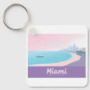 Miami Florida Coastline Cityscape Pastel Travel  Keychain