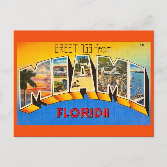 Miami Florida Colorful Retro Greeting Postcard (Front)