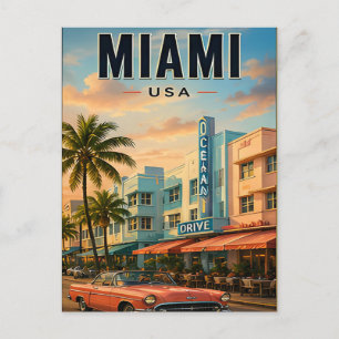 Miami Florida Colorful Travel Coastal Escape Postcard