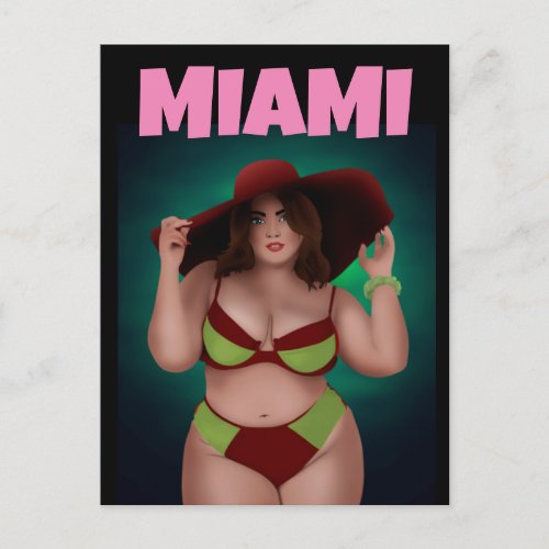 MIAMI FLORIDA CURVY BBW ART BIKINI GIRL POSTCARDS