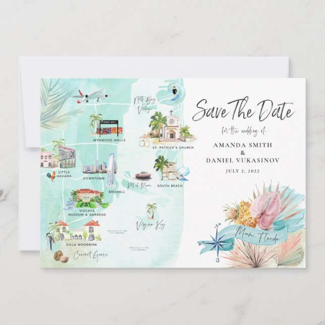 Miami Florida | Destination Wedding Itinerary Map (Front)