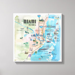 Miami Florida Fine Art Print Retro Vintage Map