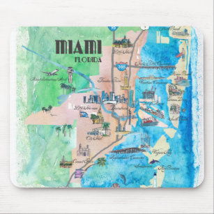 Miami Florida Fine Art Print Retro Vintage Map Mouse Pad