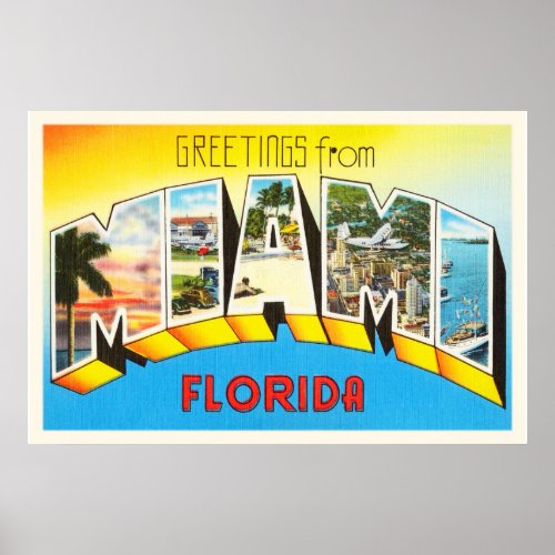 Miami Florida FL Old Vintage Travel Souvenir Poster
