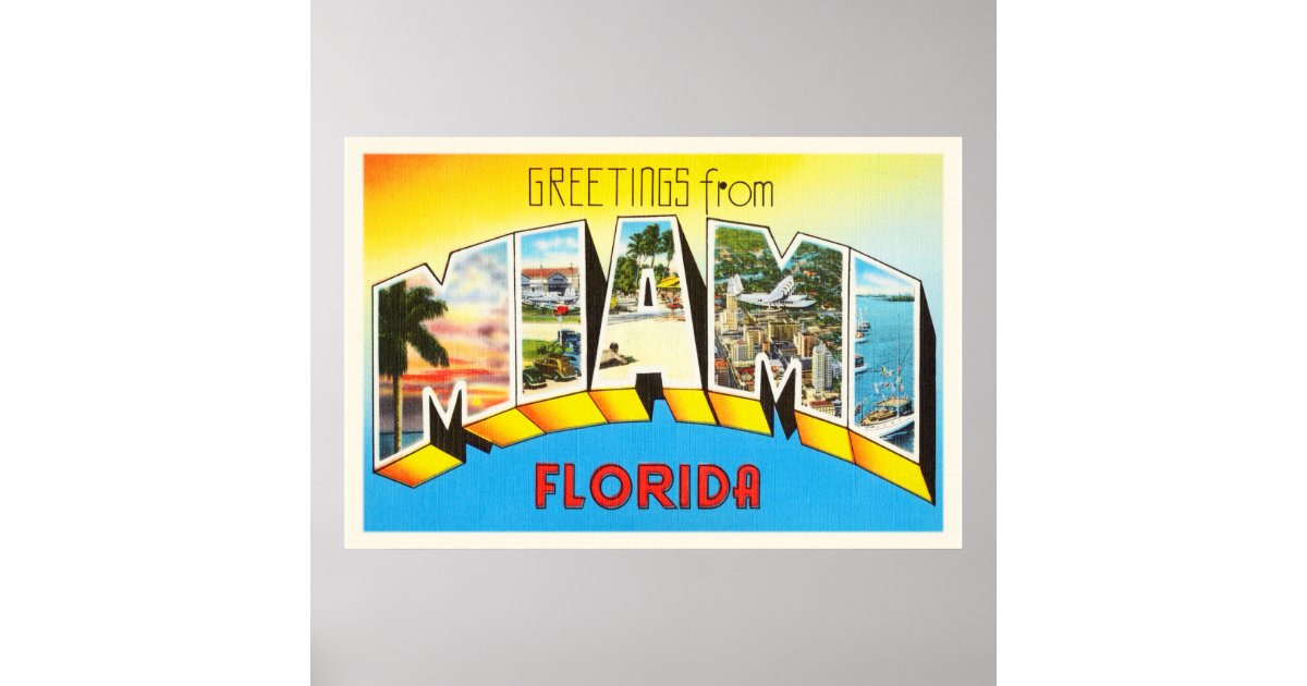 Miami Florida FL Old Vintage Travel Souvenir Poster Zazzle