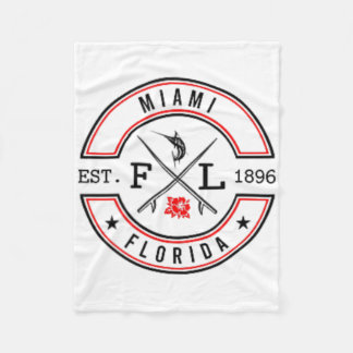 Miami Florida Fl Retro Surfer Beach Front And Ck Fleece Blanket