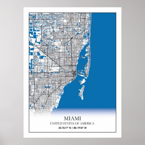 Miami Florida FL United States USA Travel City Map Poster