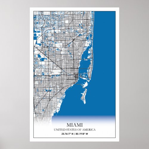 Miami Florida FL United States USA Travel City Map Poster