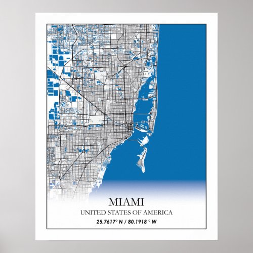 Miami Florida FL United States USA Travel City Map Poster