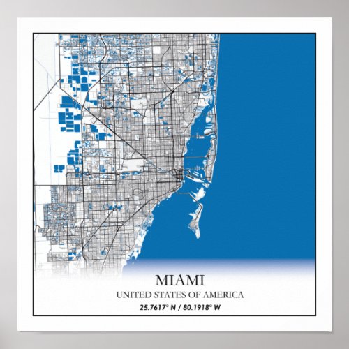 Miami Florida FL United States USA Travel City Map Poster