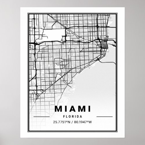 Miami Florida FL United States USA Travel City Map Poster