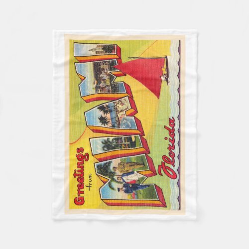 Miami Florida FL Vintage Large Letter Postcard Fleece Blanket
