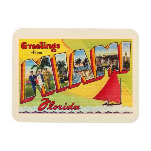 Miami Florida FL Vintage Large Letter Postcard Magnet
