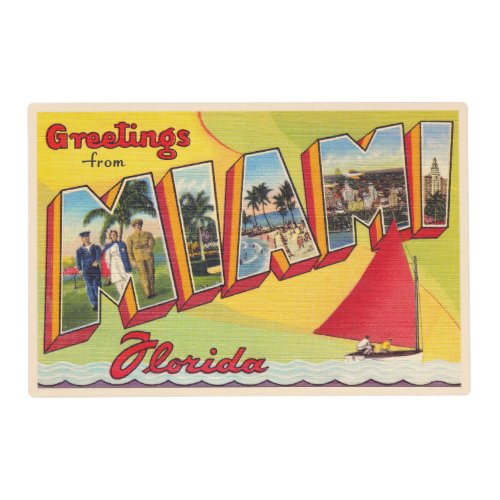 Miami Florida FL Vintage Large Letter Postcard Placemat