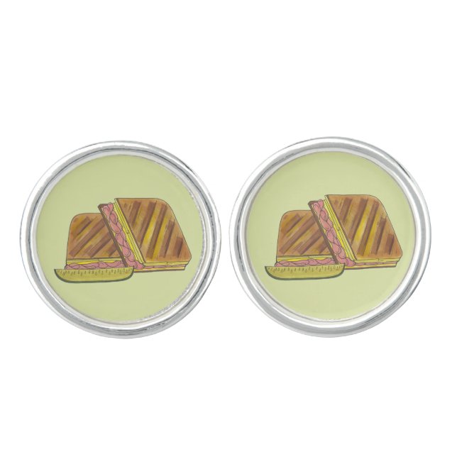 Miami Florida Ham Swiss Cheese Cuban Sandwich Cufflinks (Front)