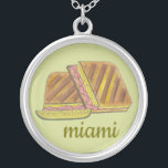 Miami Florida Ham Swiss Cheese Cuban Sandwich Silver Plated Necklace<br><div class="desc">Illustration features a delicious Cuban sandwich--a Miami, Florida favorite! This tasty pressed sandwich, a version of a classic ham and cheese, has Cuban bread, ham, Swiss cheese, pickles, mustard, and sometimes salami. Great for your favorite Floridian! This Cuban sandwich foodie design is also available on other products. Lots of other...</div>
