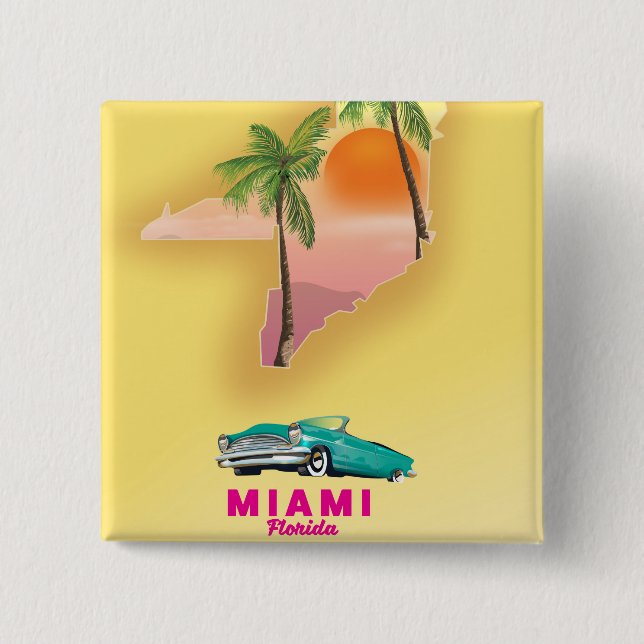 Miami Florida illustrated map poster Button (Front)