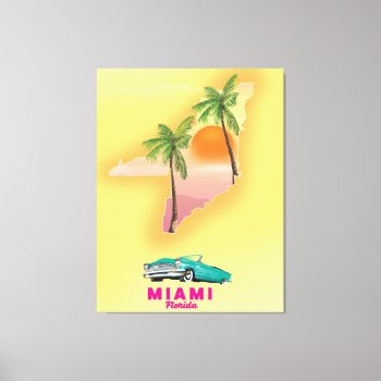 Miami Florida Illustrated Map Poster Canvas Print by bartonleclaydesign at Zazzle